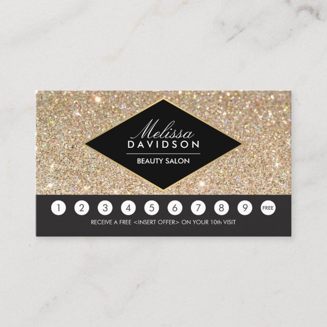 Gold Glitzer und Glamour Salon Loyalität Karte (Vorderseite)