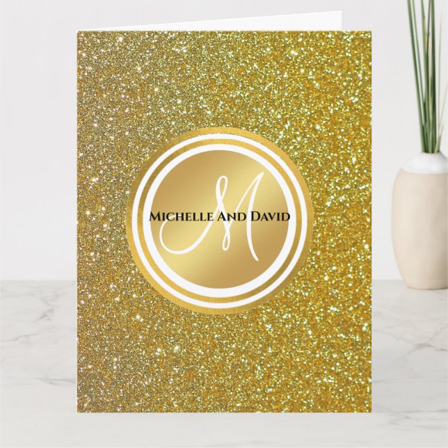 Gold-Glitzer und glitzerndes Schwarzes Monogramm f Karte (Vorderseite)