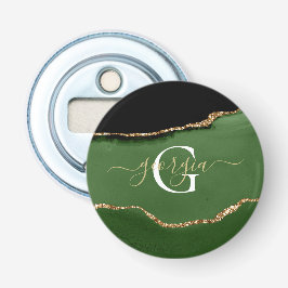 Gold-Glitzer und Green-Agate-Monogramm Flaschenöffner