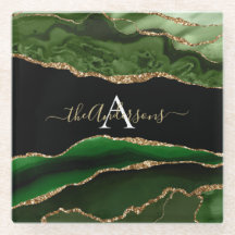 Gold-Glitzer und Green-Agate-Monogramm