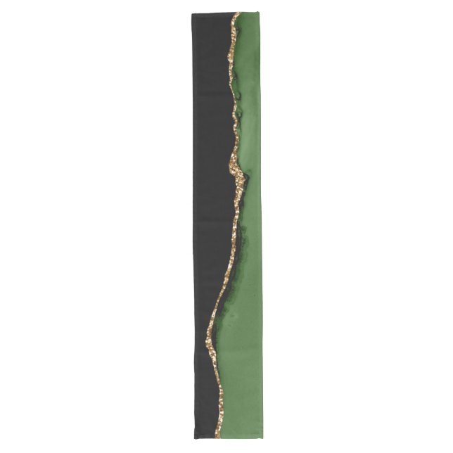 Gold-Glitzer und Green-Agate-Monogramm Großer Tischläufer (Vorderseite)