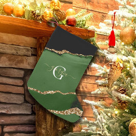 Gold-Glitzer und Green-Agate-Monogramm Kleiner Weihnachtsstrumpf