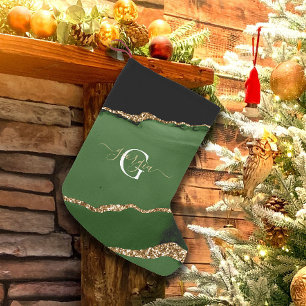 Gold-Glitzer und Green-Agate-Monogramm Kleiner Weihnachtsstrumpf