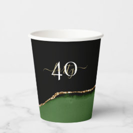 Gold-Glitzer und Green-Agate-Monogramm Pappbecher