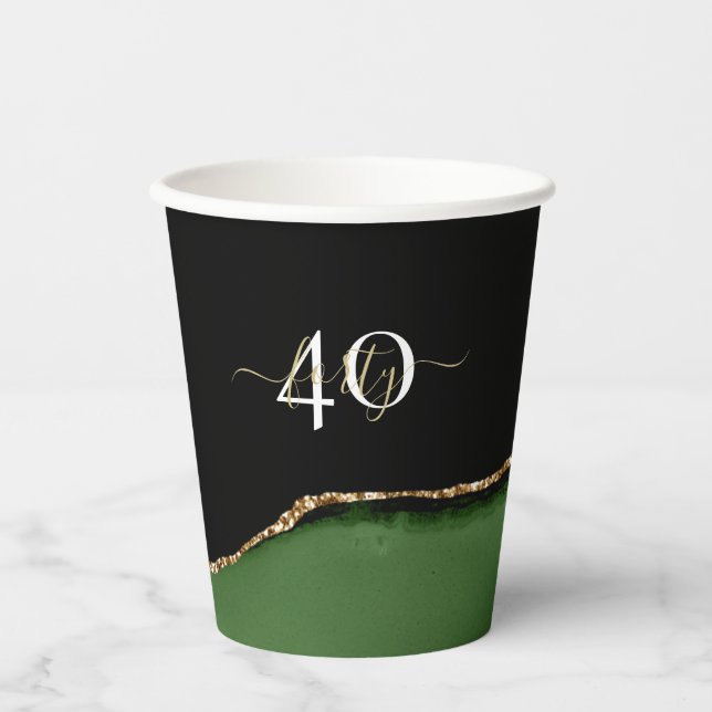 Gold-Glitzer und Green-Agate-Monogramm Pappbecher (Vorderseite)