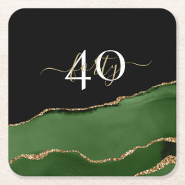 Gold-Glitzer und Green-Agate-Monogramm Rechteckiger Pappuntersetzer