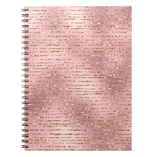 Gold Glitzer und hellrosa Fotolack Streifen Notizblock (Vorderseite)