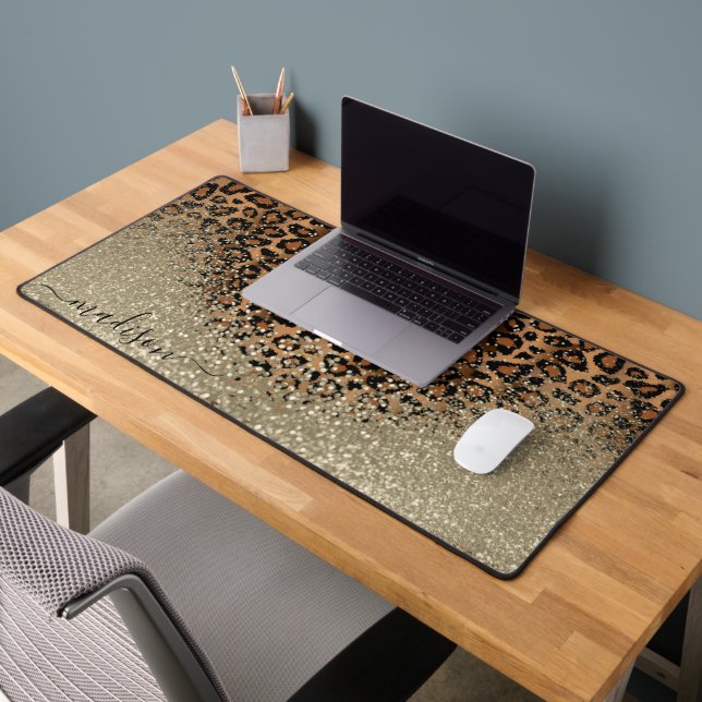 Gold-Glitzer und Leopard-Muster - Individualisiere Schreibtischunterlage (Büro 2)