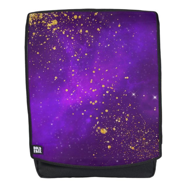 Gold Glitzer und Lila Galaxy Back Pack Rucksack (Vorderseite)