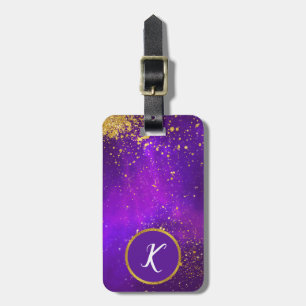 Gold-Glitzer und Lila Galaxy-Gepäckmarke Gepäckanhänger