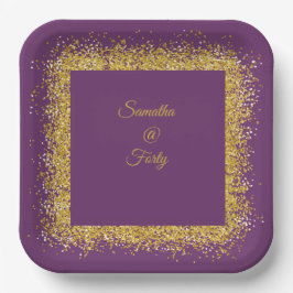 Gold Glitzer und lila Papierplatte zum 40. Geburts Pappteller