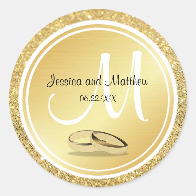 Gold-Glitzer- und Metallic-Wedding-Monogram-Sticke Runder Aufkleber (Vorderseite)