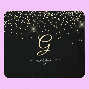 Gold-Glitzer und Monogram-weiße Skriptbezeichnung  Mousepad