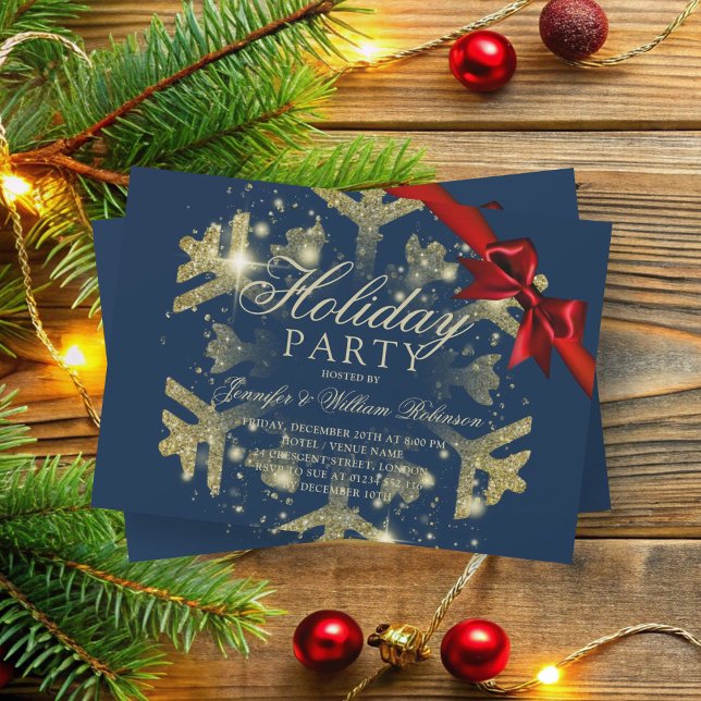 Gold Glitzer und Multiband | Xmas Holiday Navy Einladung (Gold Glitter & Ribbon | Xmas Holiday Navy Invitation)