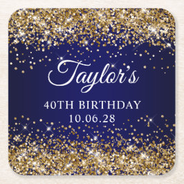 Gold Glitzer und Navy Blue 40. Geburtstag Rechteckiger Pappuntersetzer