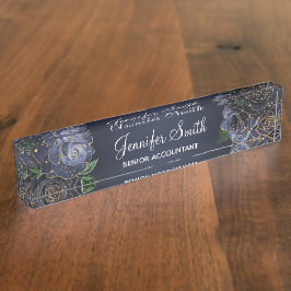 Gold Glitzer und Navy Blue Glam Rose Namensplakette