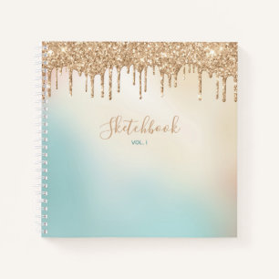 Gold Glitzer und Pastell Blue Sketchbook Notizbuch