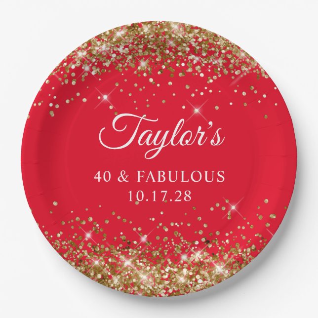 Gold Glitzer und Red 40 & Fabulous Pappteller (Vorderseite)