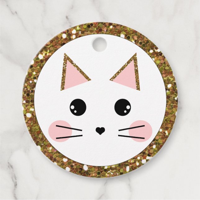 Gold Glitzer und Rosa Katze Geschenkanhänger (Vorderseite)