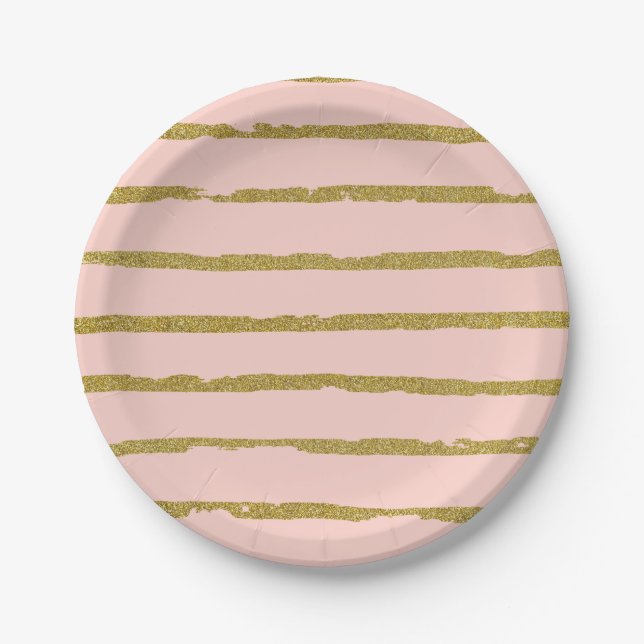 Gold Glitzer und Rosa Modernes Linienmuster Pappteller (Vorderseite)