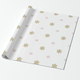 Gold Glitzer und rosa Schneeflocken, weiße Weihnac Geschenkpapier