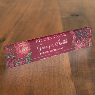 Gold Glitzer und Rote Glam Rose Namensplakette