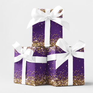 Gold Glitzer und Royal Lila Geschenkpapier Set