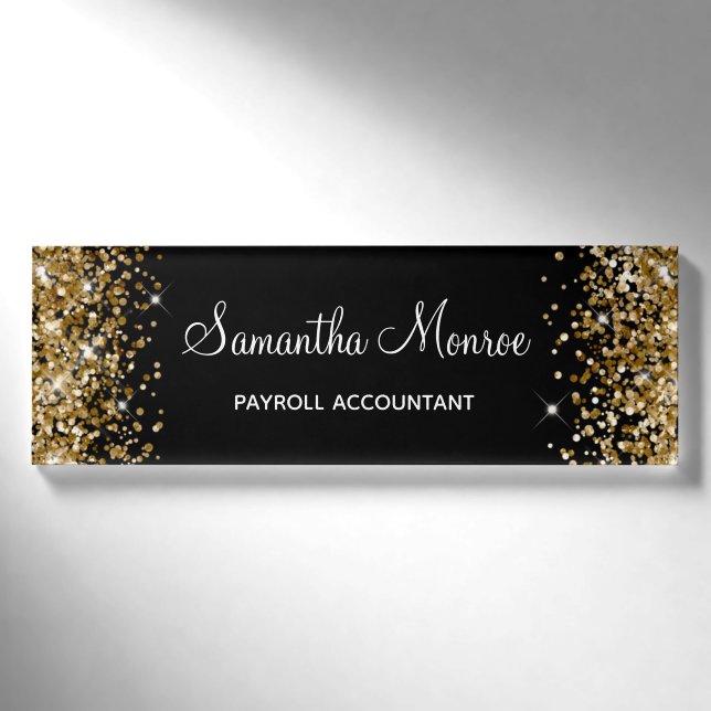 Gold Glitzer und Schwarz Namenschild (Vorderseite)