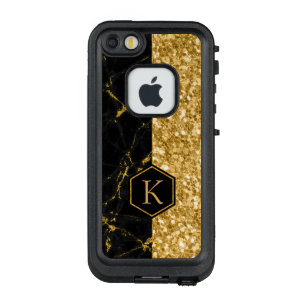 Gold-Glitzer und schwarze Marmorsteine - Textur dr LifeProof FRÄ’ iPhone SE/5/5s Hülle