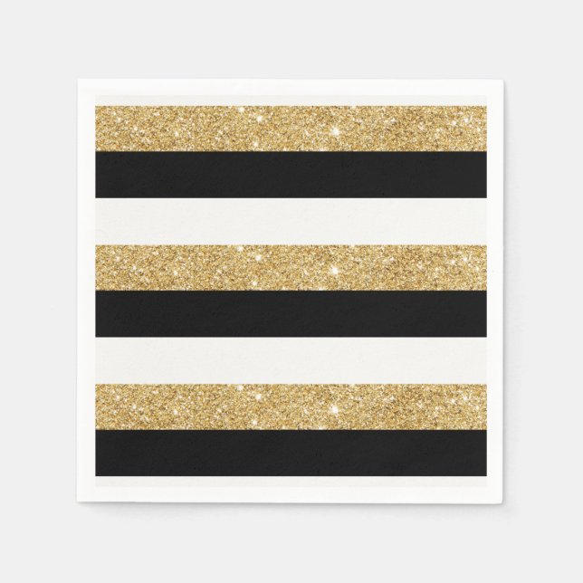 Gold Glitzer und schwarze Streifen Serviette (Vorderseite)