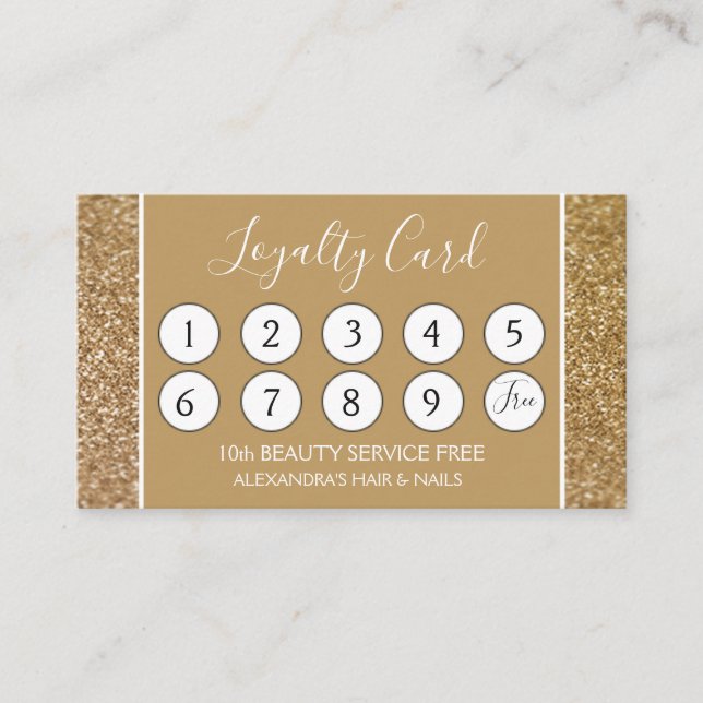 Gold Glitzer und Sparkle Girl Loyalty Punch Treuekarte (Vorderseite)