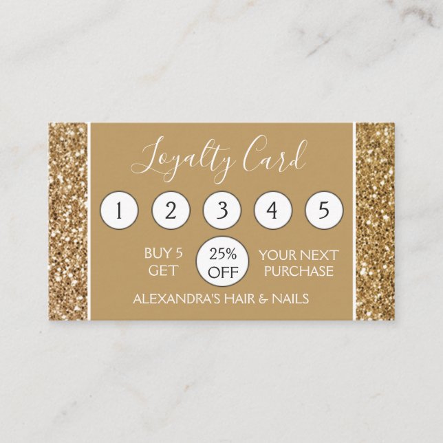 Gold Glitzer und Sparkle Girl Loyalty Punch Treuekarte (Vorderseite)