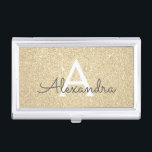 Gold-Glitzer und Sparkle-Monogramm Visitenkarten Dose<br><div class="desc">Gold Imitats Glitzer und sparkle Elegant Monogram Business Card Holder. Dieser Visitenkartenhalter kann so angepasst werden,  dass er Ihren Vor- und Erstnamen einbezieht.</div>
