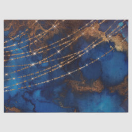 Gold Glitzer und String Lights auf Blue Decoute Seidenpapier