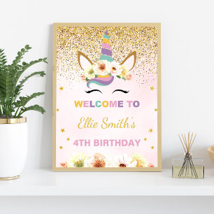 Gold Glitzer Unicorn Begrüßungszeichen Poster