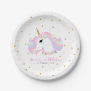 Gold Glitzer Unicorn Birthday Party Paper Teller