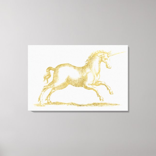 Gold Glitzer Unicorn Fantasie Leinwanddruck (Vorderseite)
