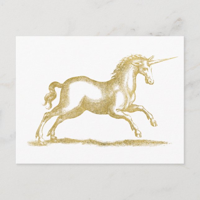 Gold Glitzer Unicorn Fantasie Postkarte (Vorderseite)