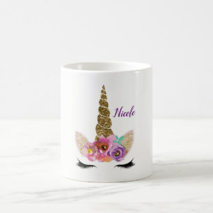 Gold Glitzer Unicorn Horn Girls Personalisiert Kaffeetasse