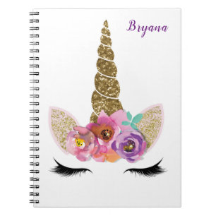 Gold Glitzer Unicorn Horn Girls Personalisiert Notizblock