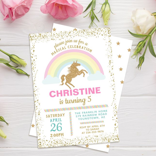 Gold Glitzer Unicorn Rainbow - Einladung zum Gebur (Von Creator hochgeladen)