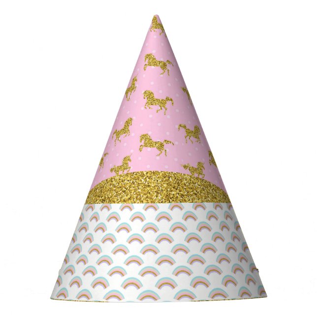 Gold Glitzer Unicorn Rainbows Party Hat Partyhütchen (Vorderseite)