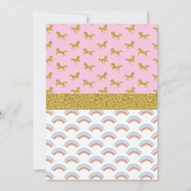 Gold Glitzer Unicorn Regenbogen Party Einladungen (Vorderseite)