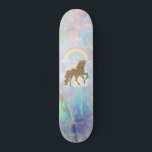 Gold Glitzer Unicorn, Regenbogenopal Skateboard<br><div class="desc">Niedlicher vergoldeter Glitzer mit Regenbogen.</div>