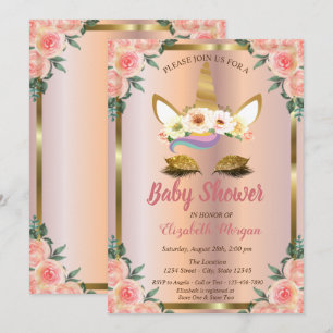 Gold Glitzer Unicorn Rose Gold Baby Dusche Einladung