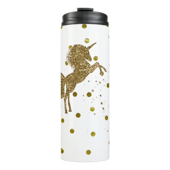 Gold Glitzer Unicorn & Stars Sparkle Thermosbecher (Vorderseite)