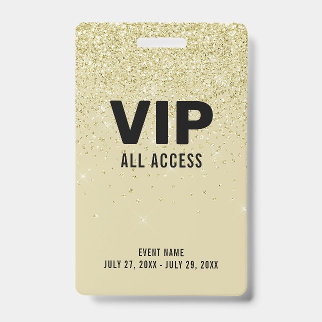 Gold Glitzer VIP All Access Pass Event-ID-Abzeiche Ausweis (Vorderseite)