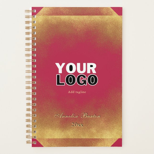 Gold Glitzer Viva Magenta Logo Slogan Name Planer (Vorderseite)
