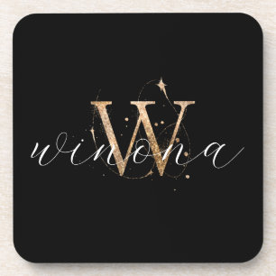 Gold Glitzer W Initial Script Name Modernes Elegan Getränkeuntersetzer