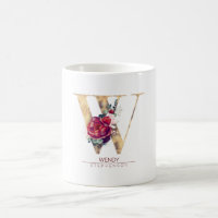 Gold Glitzer W Monogram Floral Burgund Red